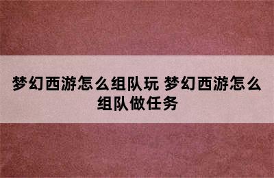 梦幻西游怎么组队玩 梦幻西游怎么组队做任务